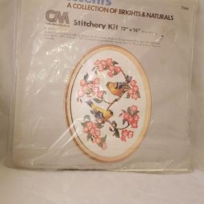 Embroidery 12×16 apple blossom goldfinch