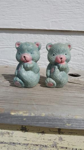 Gray & Pink Bear Vintage S & P Shakers