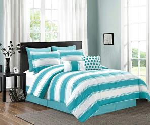 7pc comforter set Turquoise with White