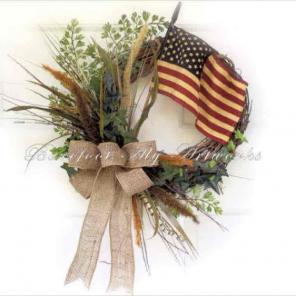 Rustic Patriotic Wreath~Flag~Burlap Bow