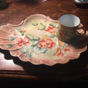 Antique porcelain snack set w/cherries
