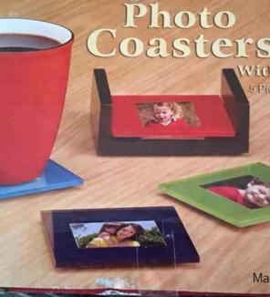 NWT Glass Photo Coasters & stand