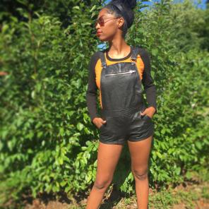 Leather Silver Zipper Overall Shorts