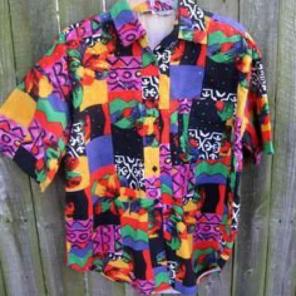 Vintage 1980s Mod Print Camp Shirt XL