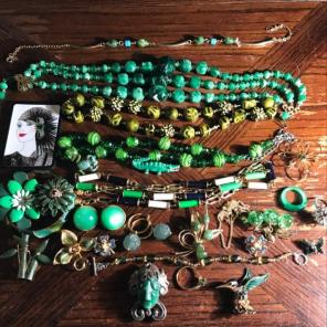Lot Of Green Jewelry W/sterling, Jade