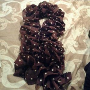 Brown and white polka dot scarf