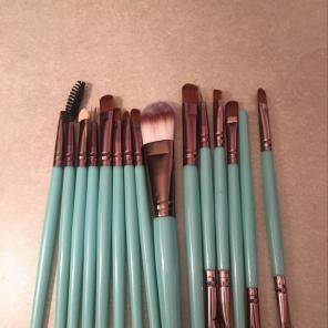 15Pc Turquoise Makeup Brush Set FREE SHP