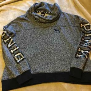 Vs pink gray bling cowlneck sweatshirt l