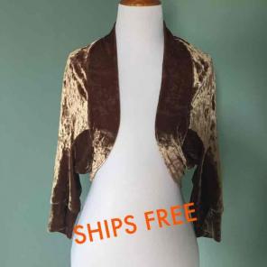 Cropped Velvet Shrug in Olive, Large