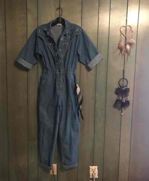 Vintage Jean Bedazzled Jumpsuit Medium