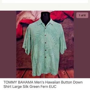 Tommy Bahama Hawaiian Shirt Silk Green L