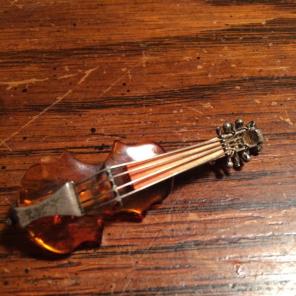 VTG Unusual Amber & 925 Violin Brooch