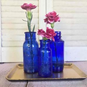 Cobalt Bottles and Tray Decor