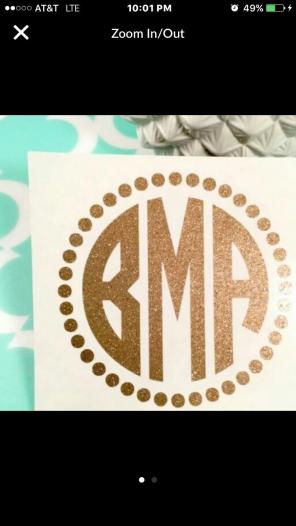 Gold Glitter Vinyl Monogram Decal Circle