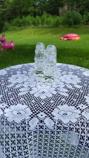 antique pressed Czech glass S &P shaker