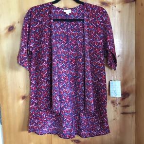 Lularoe Bianka Kimono Sz 3 Red & Blue