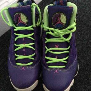 Dark purple and Lime green Jordan's