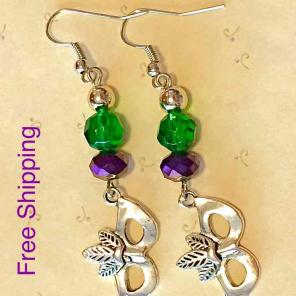 Mardi Gras Mask Purple Green Earrings