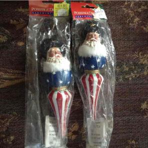 Patriotic Santa Finial Ornament x2