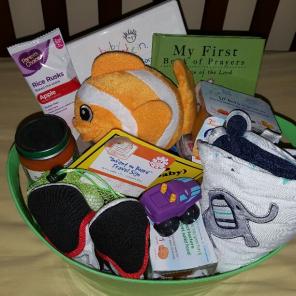 Basket full of baby supplies!