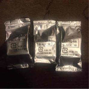 Lot of 3 Lexmark 16 black ink cartridges