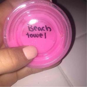 Pink beach towel slime (blue sparkles)