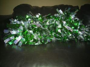 Holographic Silver and Green Pom Poms