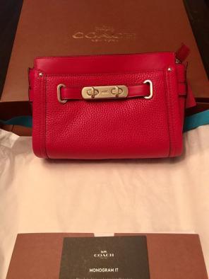 XL Hot Pink Leather Coach Wristlet