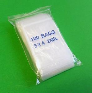 100 3"x4" ZIP LOCK Bags 2Mil