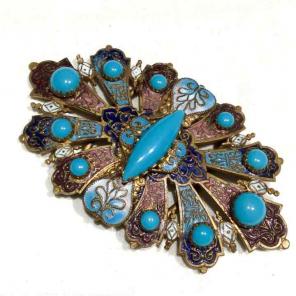 ANTIQUE ENAMEL CERAMIC 2PC BELT BUCKLE