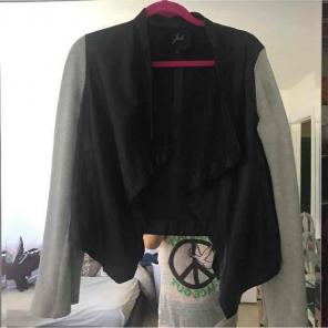 Pleather and sweatshirt cardigan jacket
