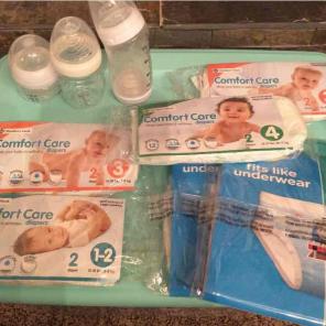 Diapers and never used bottles!