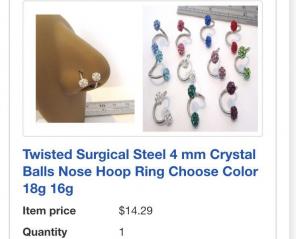 Pink Twisted Crystal Nosering FREE SHIP
