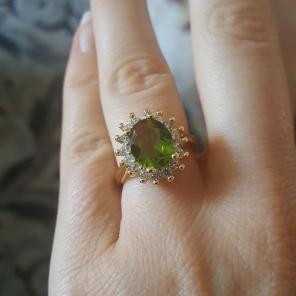 Sterling & gold cz& peridot size 6 ring