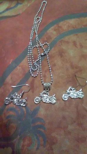 Motorcycle necklace/ earring set