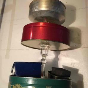 3 tier container made of cookie tins