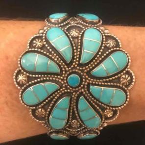 Turquoise and Sterling Silver ZUNI cuff