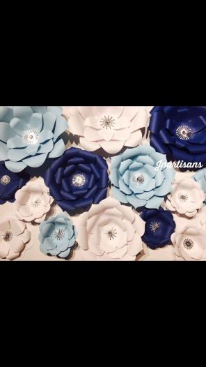 Blue ombre paper flower/wall deco silver