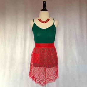 SALE Vtg 50s Cherry Red Lace Half Apron