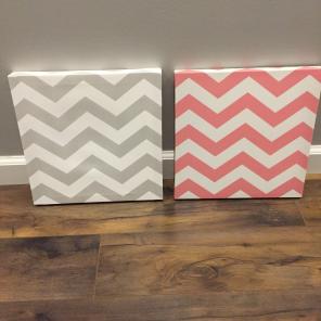 Coral And Grey Chevron canvases. Nursery