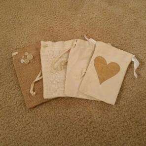 4 burlap/cotton bags, brown, tan/khaki