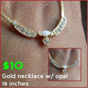 Gold necklace w/ opal October birthstone