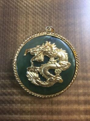 Vintage Jade Dragon Brooch Pendant