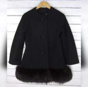 70s Black Wool Fox Fur Trim Jacket XS