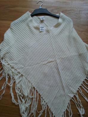 NWT Old Navy White Poncho fringe S M