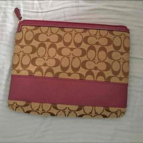 Brown and magenta Coach iPad case