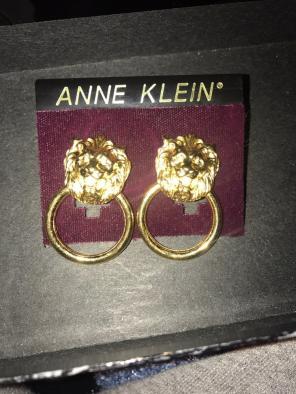 Anne Klein Gold Lion Head Earrings