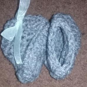 Handmade gray baby booties