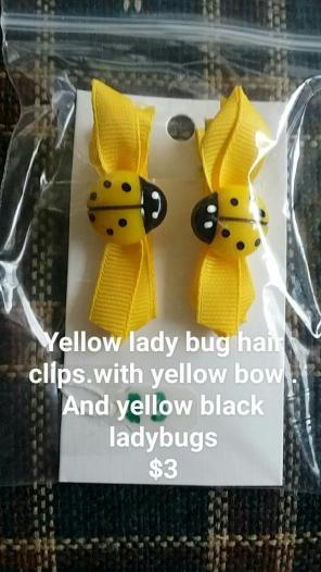 Yellow lady bug hair clips