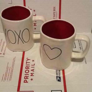 Rae Dunn heart and xoxo valentines mugs